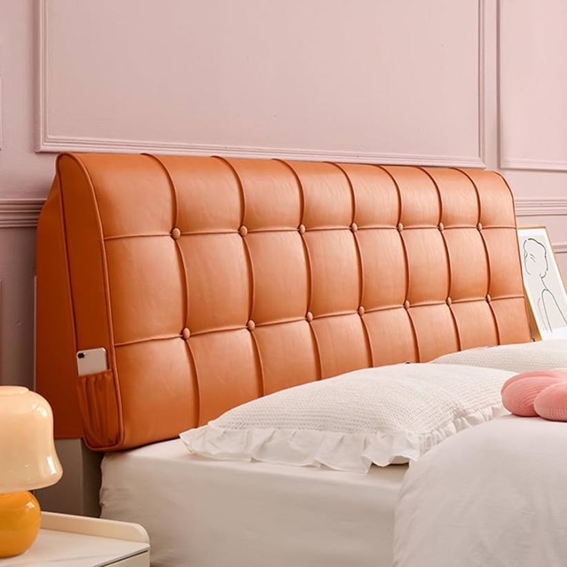 Cabeceira De Couro Falso Ao Lado Da Cabeceira, Travesseiro De