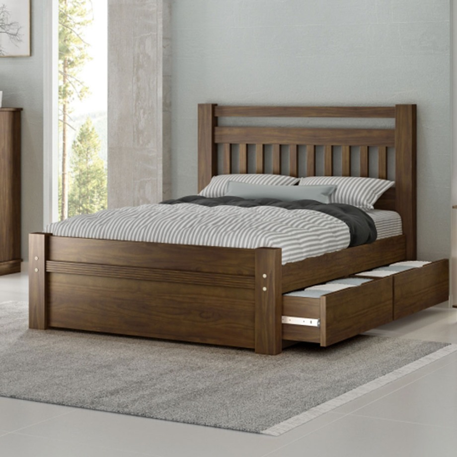Cama de Casal Orleans com  Gavetas Madeira Maciça Bedroom