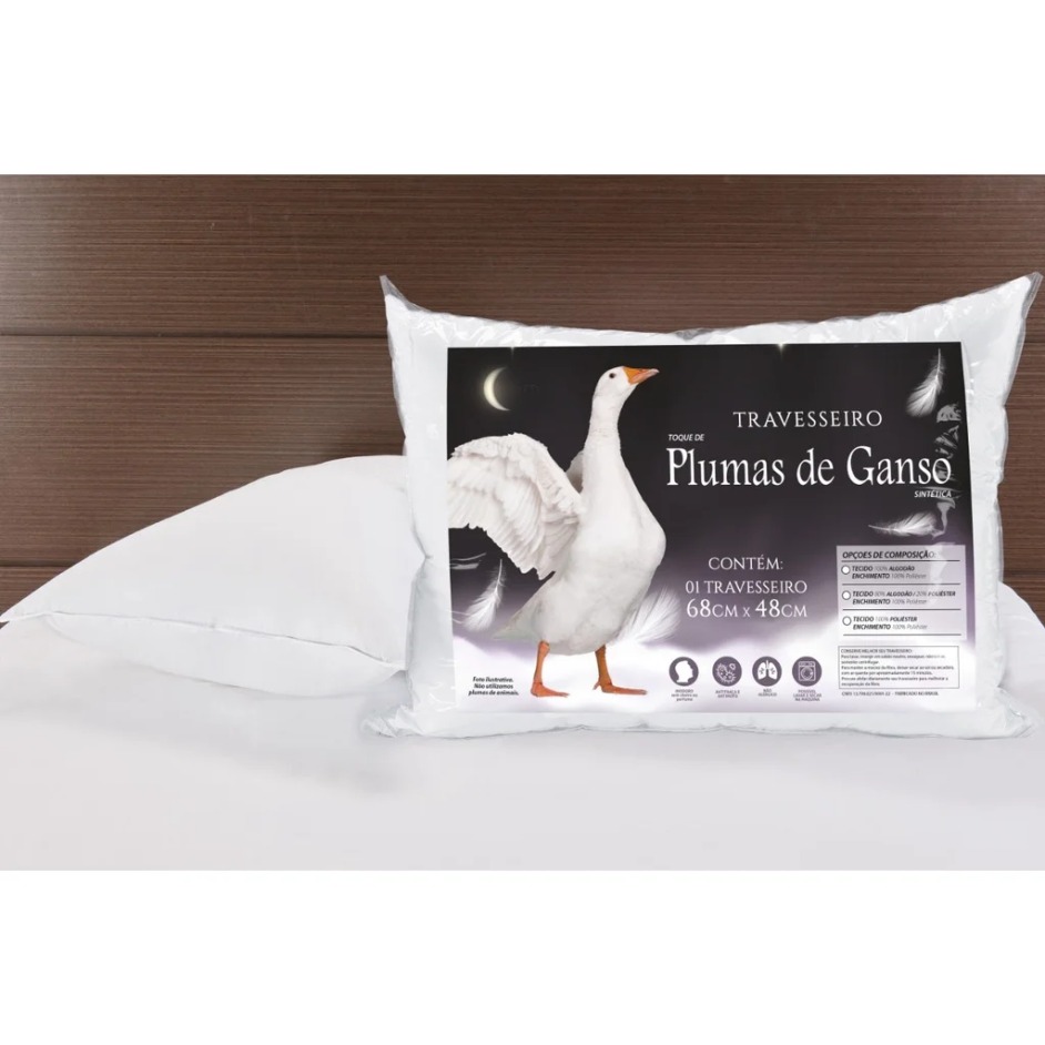 Kit  Travesseiros Pluma de Ganso % Confortável E Macio