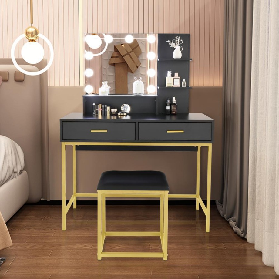 LED Lighted Vanity Set Mirror Dressing Table with  Drawer for