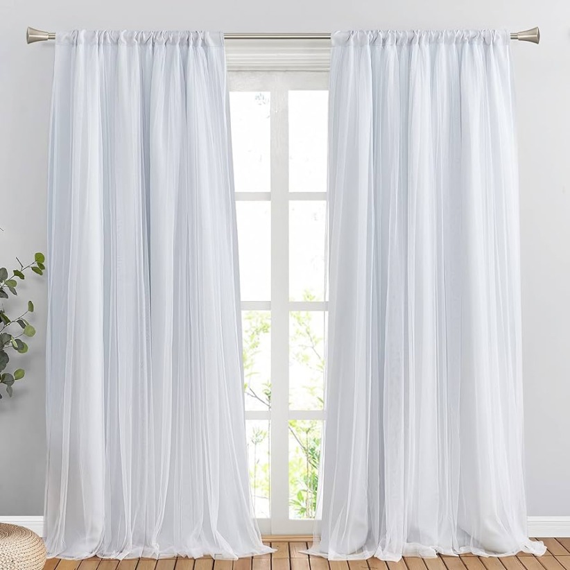 PONY DANCE White Window Curtains - Sheer Blackout Curtains Mix & Match with  White Voile Drapery Overlay, Cortinas para Sala Modernas, x inch,