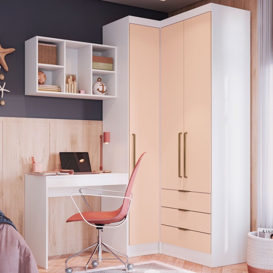 Quarto Completo Solteiro com Escrivaninha Infinity  Portas