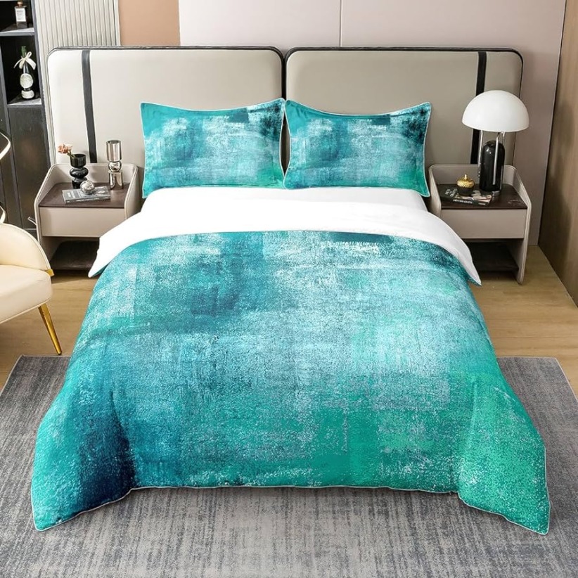 Roupa de cama % algodão orgânico azul-petróleo aquarela, capa