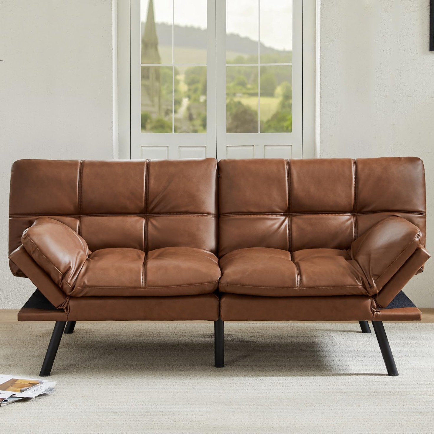 Sweetcrispy Futon Sofa Bed Sofá Cama para Sala Futon Couch Bed Sofas  Sleeper, Modern Convertible Faux Leather Futon for Living Room, Small  Loveseat